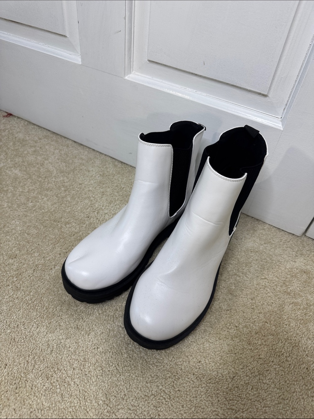 White Chelsea Ankle Boots with Black Elastic Panels